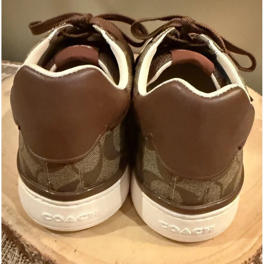 COACH CLIP LOW LOGO SNEAKERS G4949 KHAKI/SADDLE SIZE 9.5D 168$‎